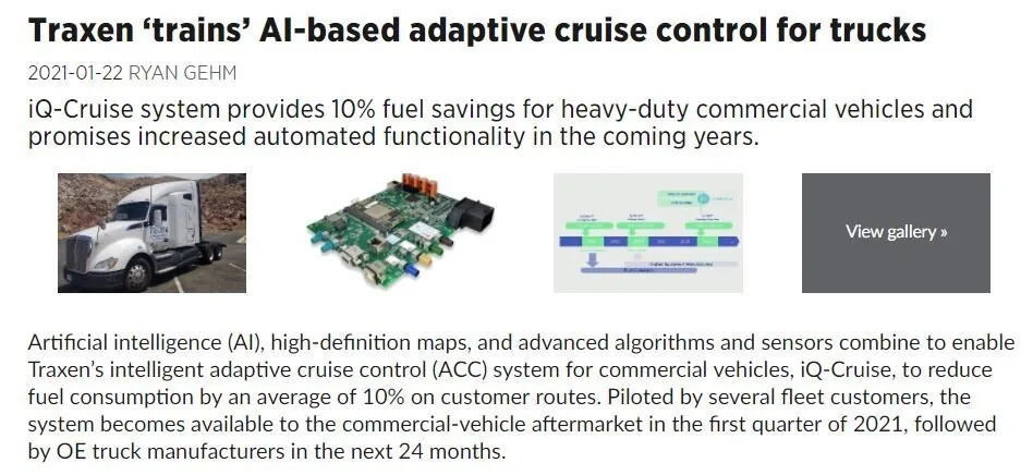 SAE: Traxen 'trains' AI-based adaptive cruise control for trucks →